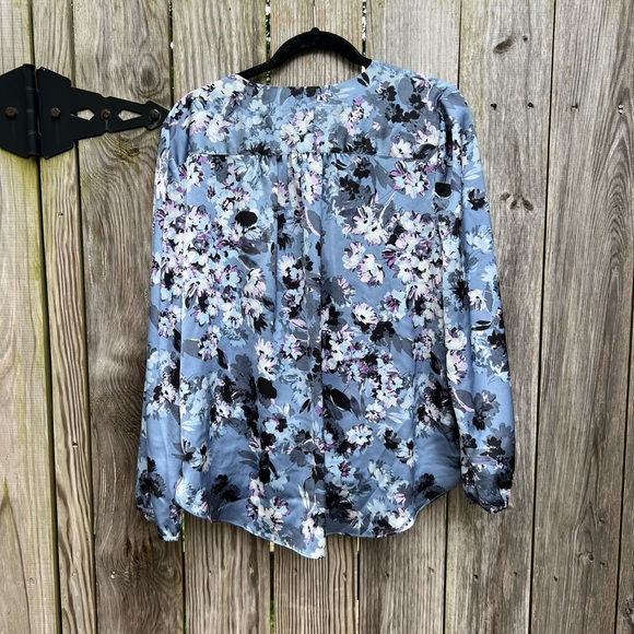 INC International Concepts Blue Gray White Floral Long Sleeve Top Women’s PXL - Picture 9 of 11